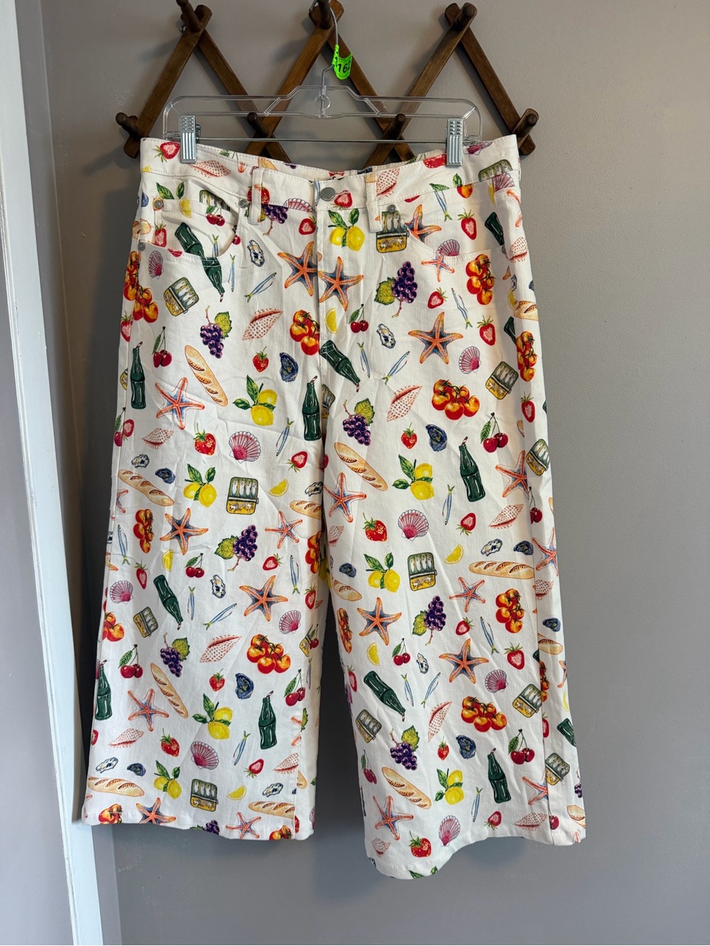 OAT New York Novelty Print Wide Leg Culottes Sardines Foodie White 12/31